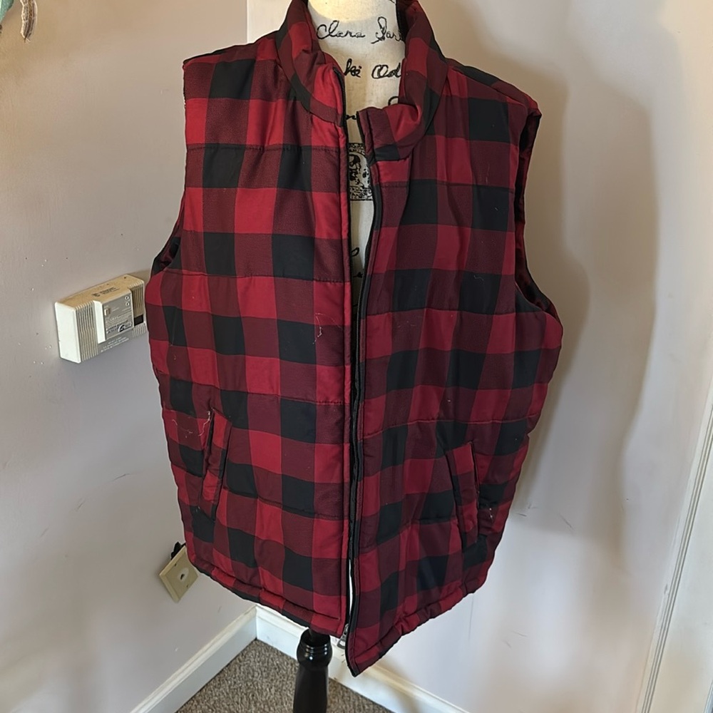 Vintage Weatherproof Buffalo Plaid Puffer Vest Red Black Gorpcore
